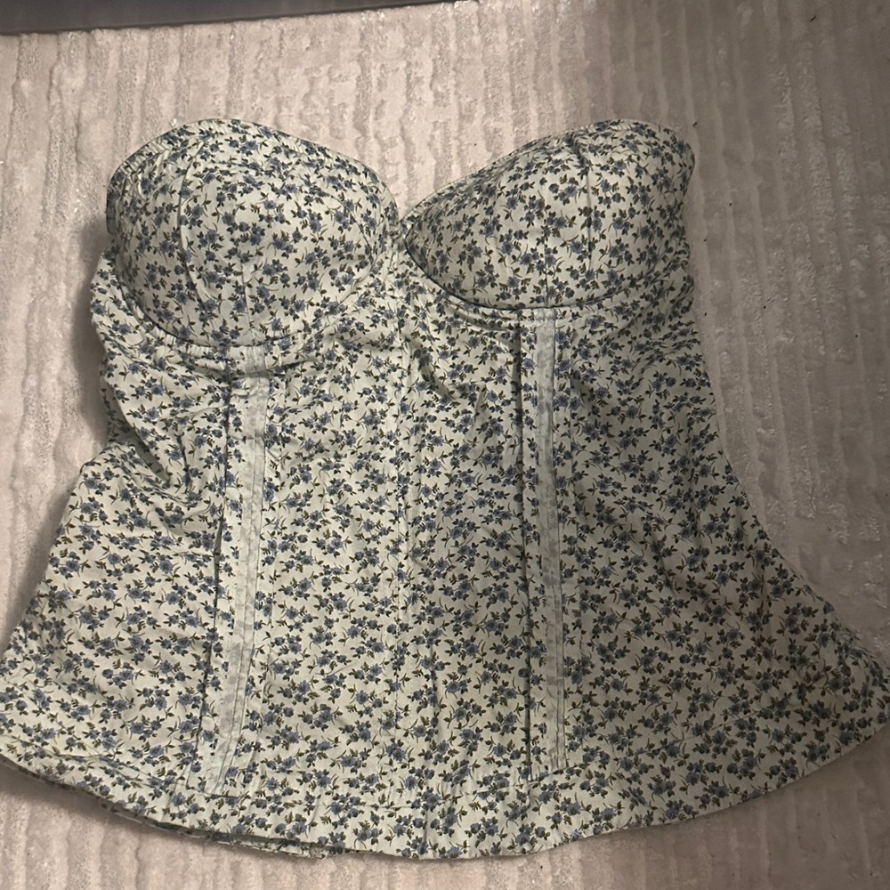 Jessica Simpson Blue and White Floral Bustier